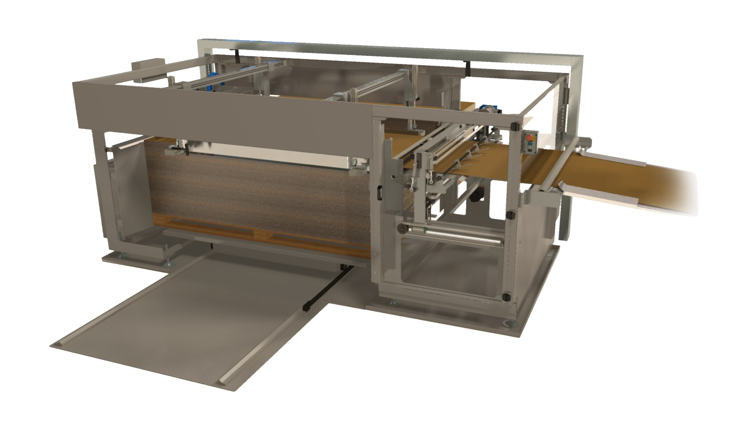 Cardboard feeding module for a CMC packaging line.